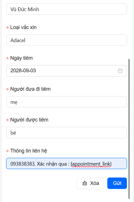 Ví dụ mẫu link trong tin nhắn